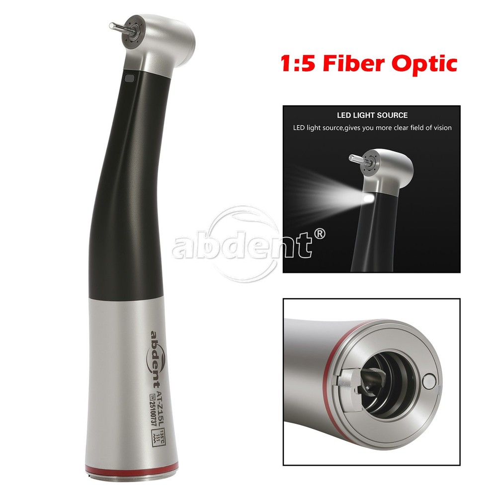 1-10*Dental 1:5 Increasing Speed Fiber Optic LED Contra Angle Handpiece Black dk