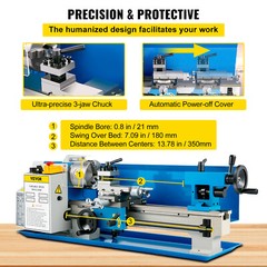 🔥VEVOR 550W Mini Metal Lathe Machine Tool 7″x14″ Variable Speed 2250RPM Tool