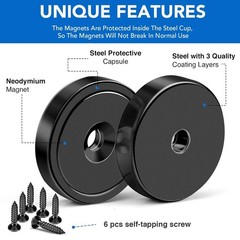 Heavy Duty Magnets with Hole 150LB Strong Neodymium Wall Mount Magnets 6 Pack