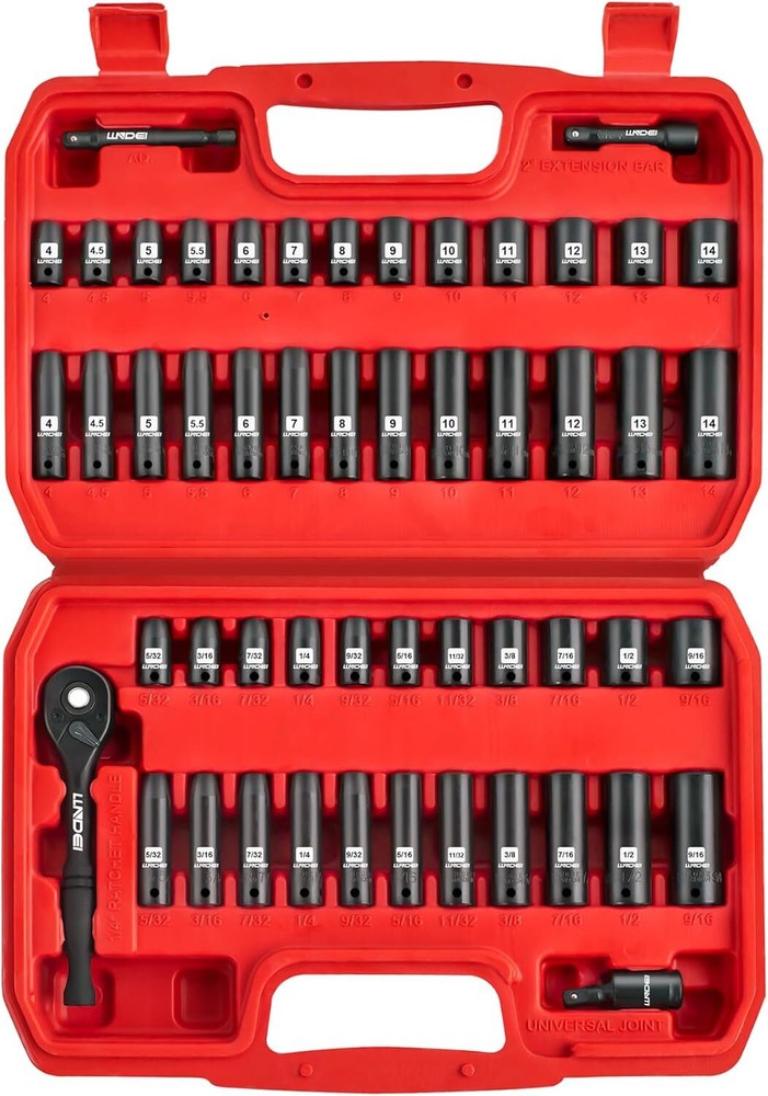 LLNDEI 1/4”Drive Impact Socket Set, 52 PCS 1/4″ Red, Black