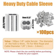 1/8″ (3Mm) Aluminum Crimping Loop Sleeve for Wire Rope, Cable Ferrule (100Pcs)