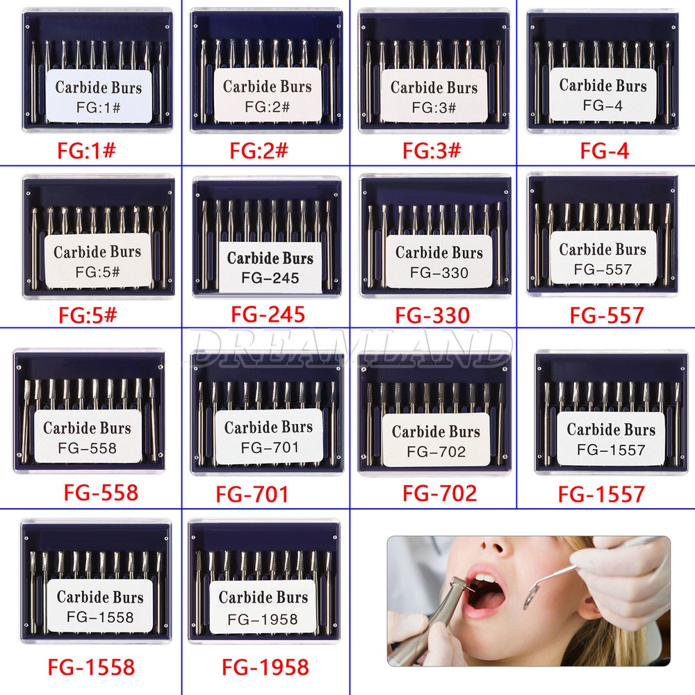 10-100PCS Dental Round Carbide Steel Drills Burs FG Bur for High Speed Handpiece