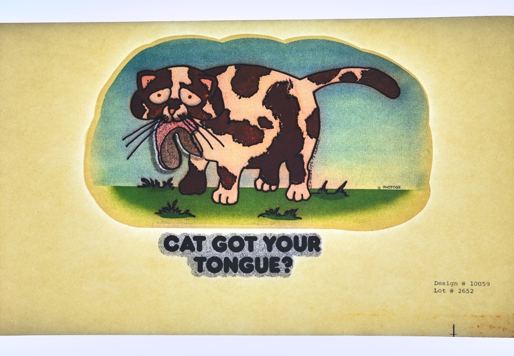 Original VINTAGE 1970s Heat Transfer | Cat Got Your Tongue Funny Cartoon