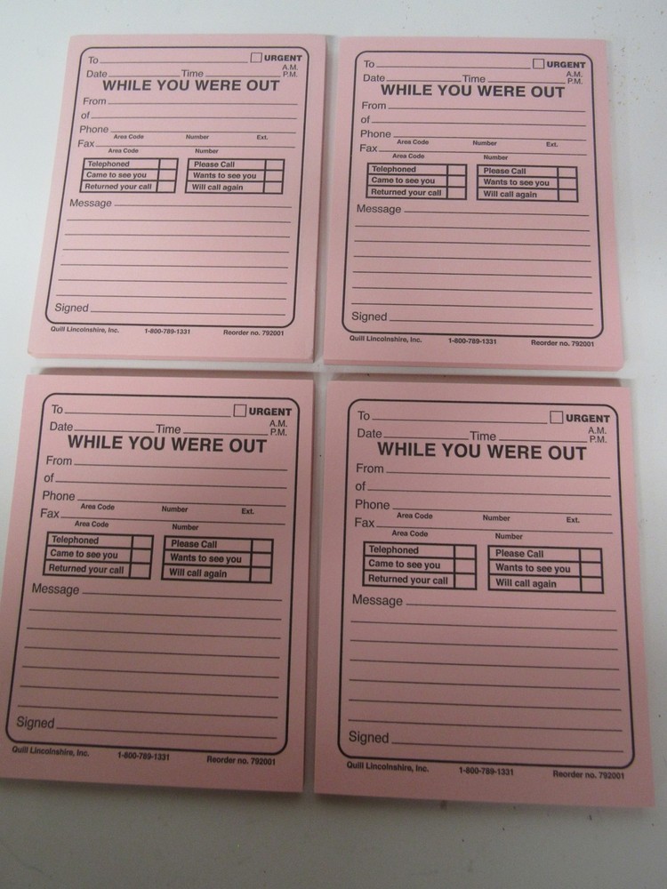 New Lot 4 Pink Message Memo Pads While You Were Out Ships Free