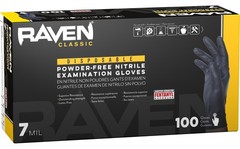 SAS Raven Black Nitrile Gloves Powder Free 7mil Version S-2XL (10/Boxes of 100)