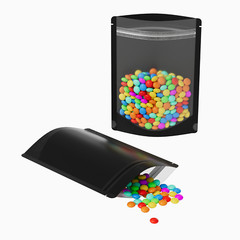 100/200/500 Matte Black Stand Up Food Packaging Bag with Window Rounded Corner