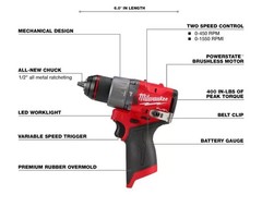 Milwaukee M12 FUEL 1/2 Inch Hammer Drill/Driver 3404-20 (Tool Only) ** NEW **