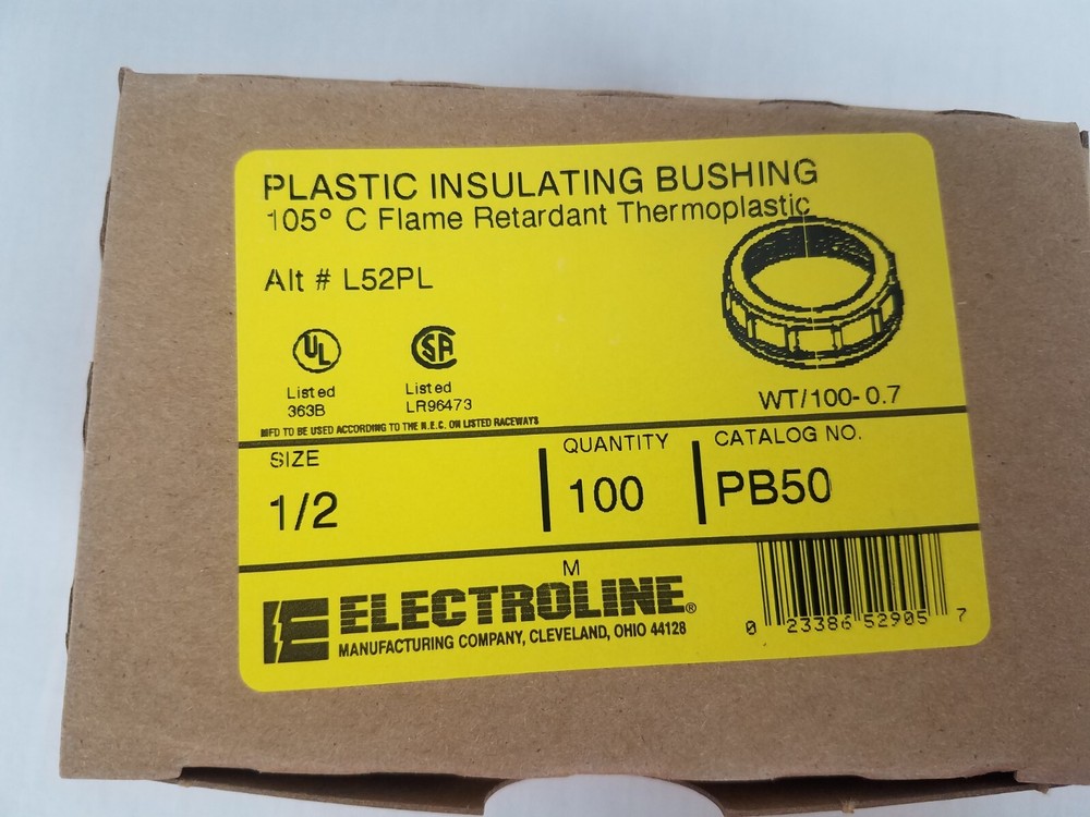 Box Of 100 pcs NEW 1/2″ Insulated Plastic Bushing 105 Flame Retardant