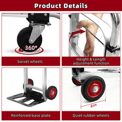 Aluminum Hand Truck 3 in 1 Folding Dolly Cart 400 lbs Capacity Heavy Duty