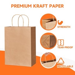 METAPRINT Brown Paper Gift Bags with Handles in 1 count (Pack of 100),