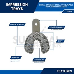 6 Metal Dental Impression Trays set Perforated Upper & Lower Denture Edentulous