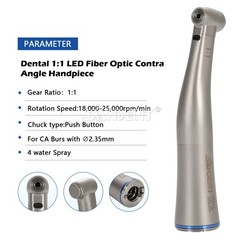 Dental 1:1 Fiber Optic LED Contra Angle Handpiece 4 Spray Push Button fit NSK