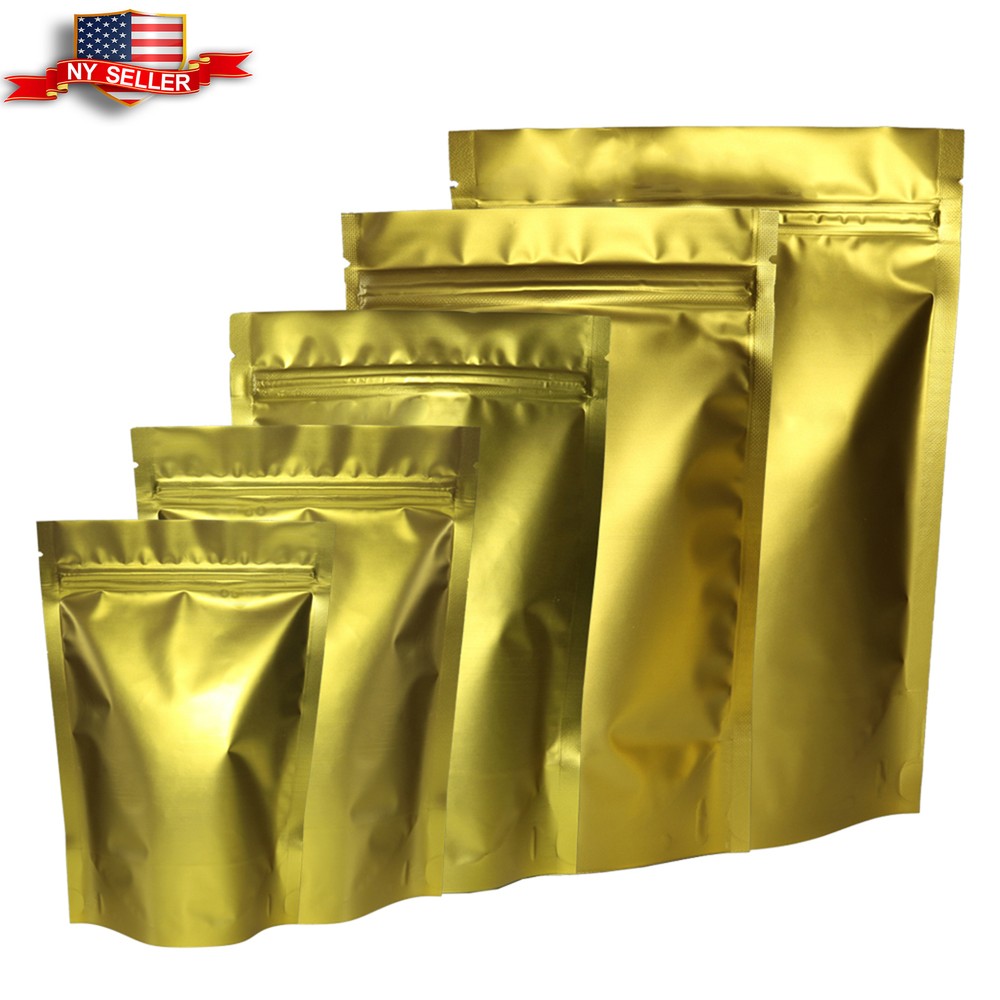 100 Gold Aluminum Foil Resealable Gusset Bag Pouches w/ a Variety of Sizes