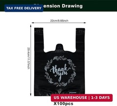 TOSPARTY 100PCS Black Thank You T-Shirt Bags Plastic Bulk Shopping Restaurant Ba