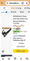 IRONWALLS Door Push Bar Panic Exit Device Aluminum w/ Handle Lever, Black 32-47”