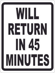 Will Return in 5 Minutes Sign. Size Options. Business Hours Open Closed Back