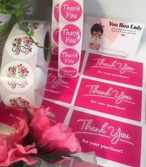 150 pcs Thank You Business Cards, Thank You Stickers, Hot Pink, Floral