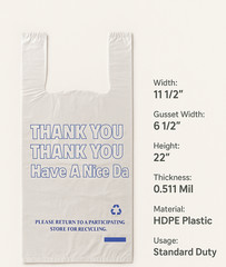 Bags 1/6 Large 21 x 6.5 x 11.5 “Blue Thank You” T-Shirt Plastic Grocery Bags