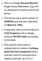 Vintage -General Electric Single Phase Watt Meter, Type AP-12