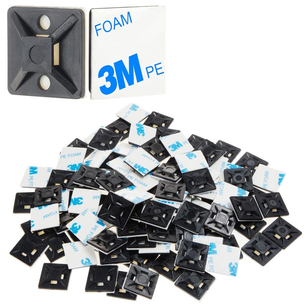 100 Pcs Black HeavyDuty SelfAdhesive Cable Zip Tie Mounts for Wire Management