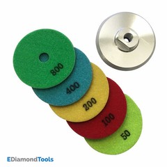 5″ Dry Concrete Polishing Set (5pc) #50 100 200 400 800 Grit w Aluminum Backer