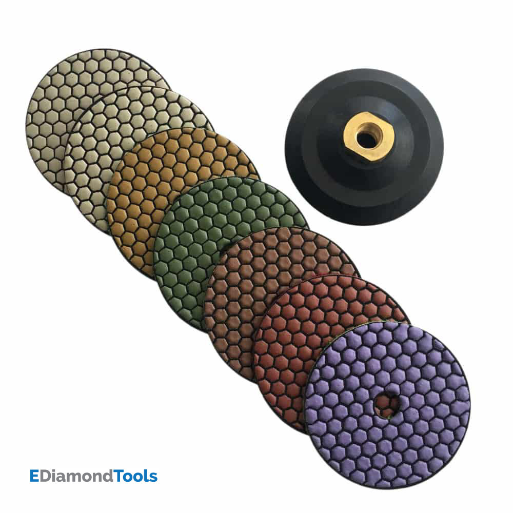 5″ Dry Stone Polishing Set (7pc) #50 100 200 400 800 1500 3000 w Rubber Backer