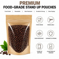 Custom Print Kraft Paper Stand Up Pouches | Clear Front Zipper Seal Storage Bag