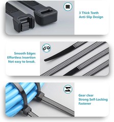Zip Cable Ties Assorted Sizes(4”+6”+8”+12”) Heavy duty Nylon Black UV Resistant