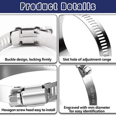 222PCS 304 Stainless Steel Hose Clamps Assortment Kit,Metal Adjustable