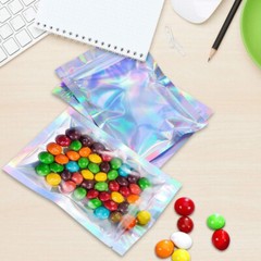 Holographic Mylar Foil Bags Smell Proof Food Storage Zip Seal Pouches Candy Bag