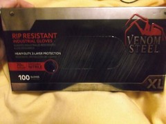 New Box of 100 Venom Steel Black Nitrile Safety Gloves-Sz XL