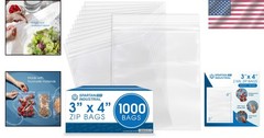 Versatile 2 Mil Clear Reclosable Zip Bags – 3″ x 4″ 1000 Count for Crafts & More