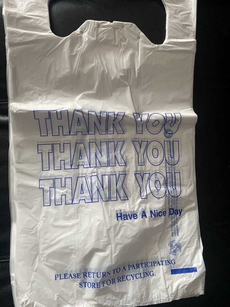 Bags 1/6 Large 21 x 6.5 x 11.5 “Blue Thank You” T-Shirt Plastic Grocery Bags