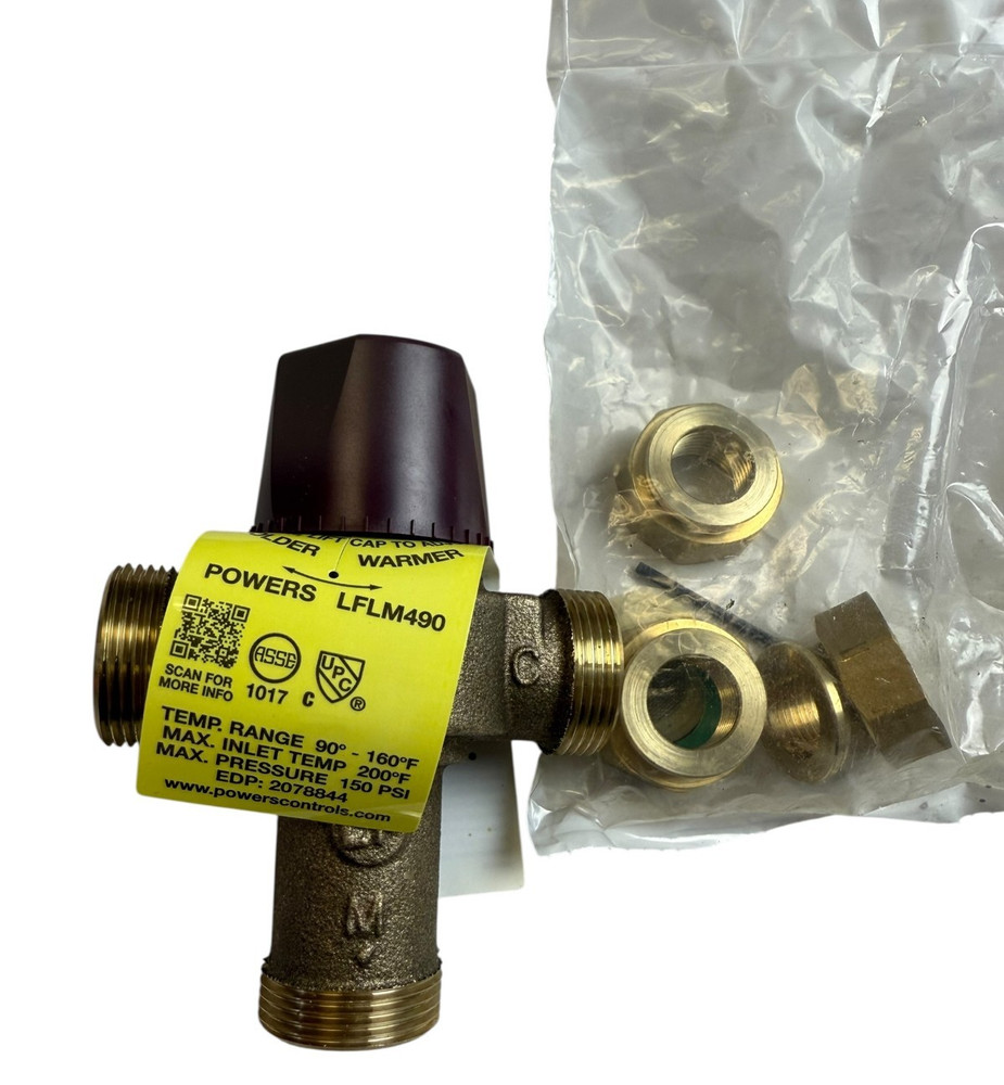 Powers LFLM490-1 Thermostatic Mixing Valve 1/2″ Lead Free 90-160F MADE IN USA