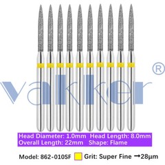10pc Dental Super Fine/Fine/Medium Grit Diamond Burs for Handpiece Friction Grip
