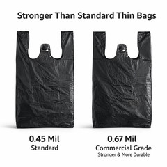 Bags 1/6 Large 21 x 6.5 x 11.5 BLACK T-Shirt Plastic Grocery Shopping Bags