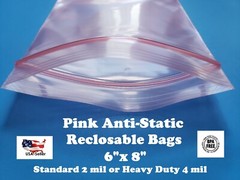 6″ x 8″ Anti Static Pink 2 or 4-Mil Zip Seal HEAVY-DUTY Reclosable Top Lock Bags
