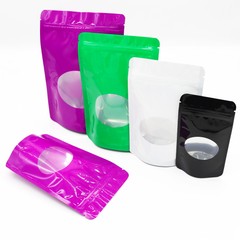 100PCS Glossy Color Round Window Stand Up Resealable Bags with Rounded Corners