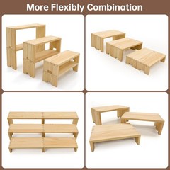 2 Set Wood Display Risers Wooden Stand Riser 3 Tiered Display Stands for Vend…
