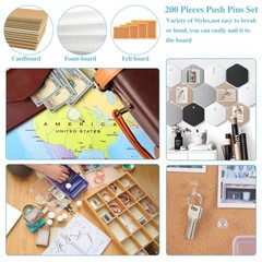 200 Pieces Push Pins Set 5 Types Clear Thumb Tacks Push Pins for Wall Cork Bo…
