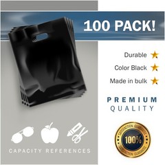 Black Merchandise Plastic Shopping Bags – 100 Pack 9″ x 12″ with 1.5 mil Thick