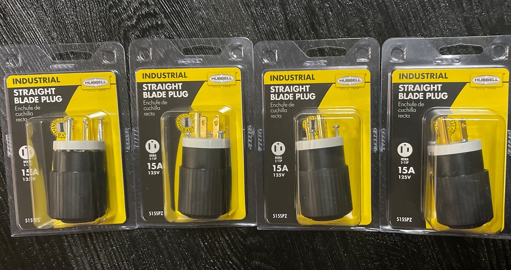 4 Pack 15A 125V NEMA 5-15P STRAIGHT BLADE PLUG Industrial Grade