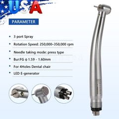 Dental LED E-generator Fiber Optic High Speed Handpiece 4Hole Fit FG1.6mm Burs