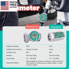 Waterproof 2 Inch Water Flow Meter, 16–160 GPM Digital Turbine Flowmeter with N