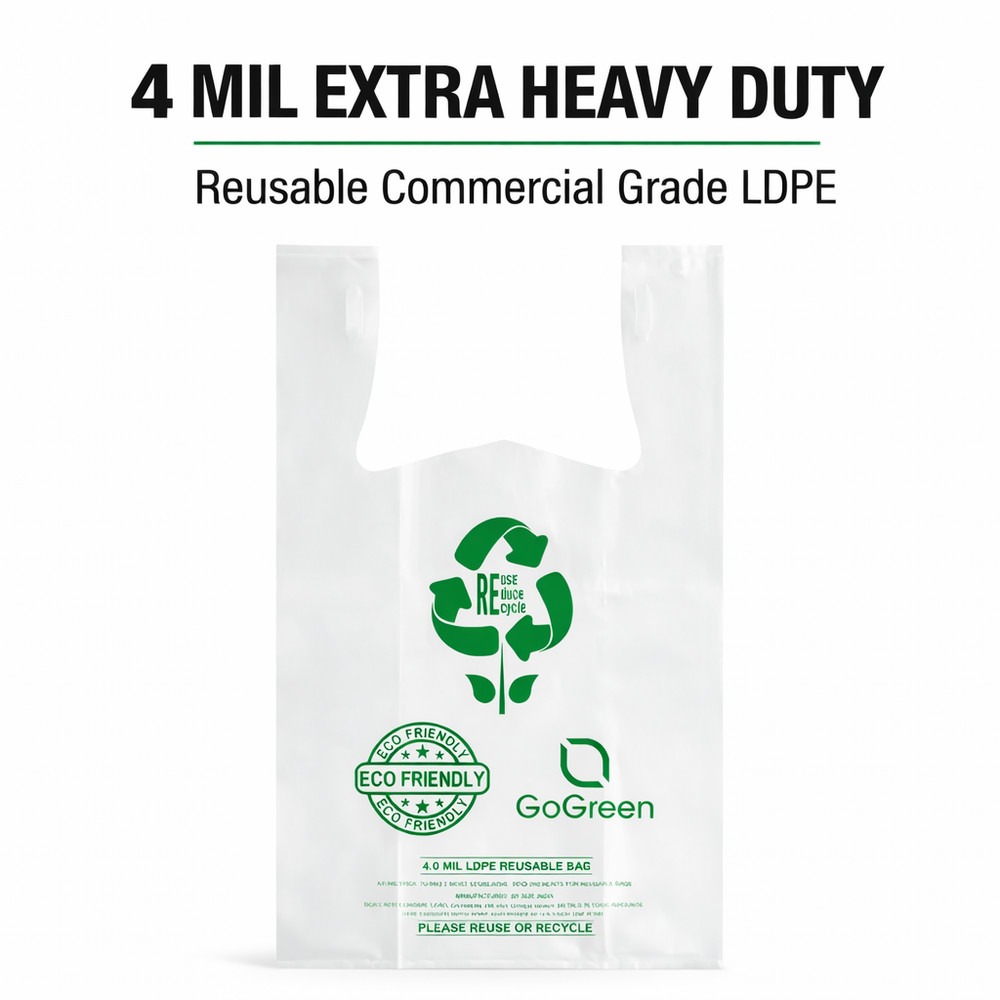 Clear Plastic T-Shirt Grocery Bags 4 Mil Heavy Duty Reusable 1/6 21×6.5×11.5
