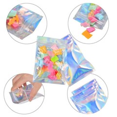 100-400 Pcs Smell Proof Mylar Holographic Bags Packaging Bags, Clear Resealable