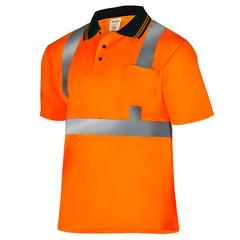 5 Pack Hi-Vis Orange Safety Workwear Short Sleeve Polo Shirt Top Reflective Tape