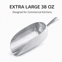Choice 38 oz Aluminum Ice Scoop One-Piece Utility Scoop 12.75″ Handle Silver