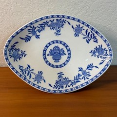Vintage Jackson China Blue White Floral Basket Oval Serving Bowl Restaurant 9.75