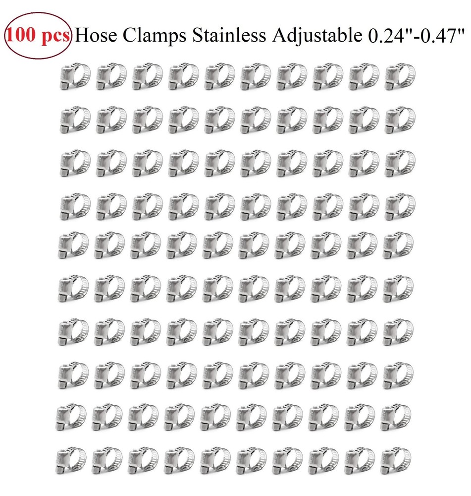 100pcs Adjustable Stainless Steel Drive Hose Clamp Fuel Line Worm Clip 1/4″-1/2″